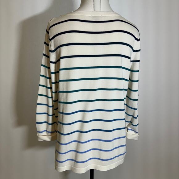Talbots White Blue Striped Knit 3/4 Sleeve Pullover Sweater Womens Size Large L - Picture 6 of 10